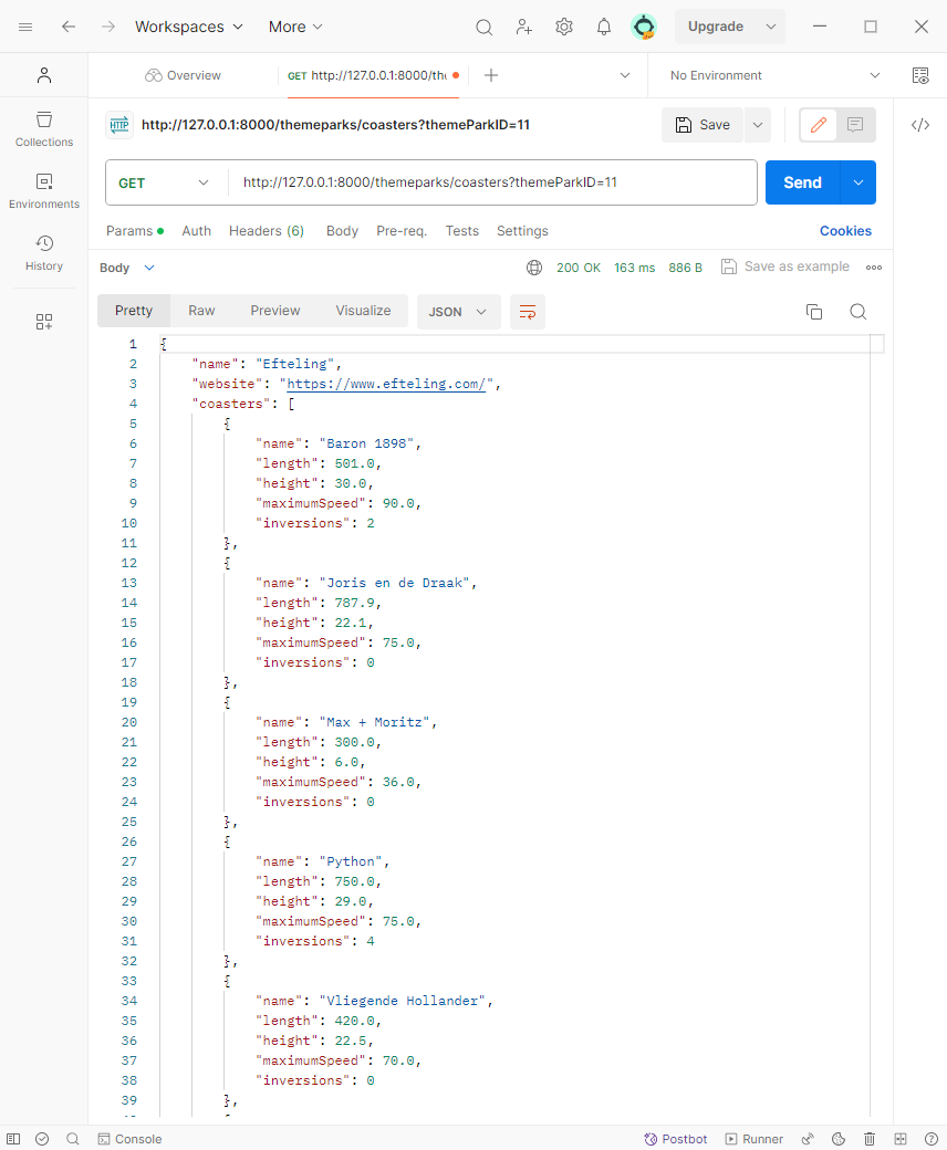 Addressing endpoint 6 with themeParkID 11