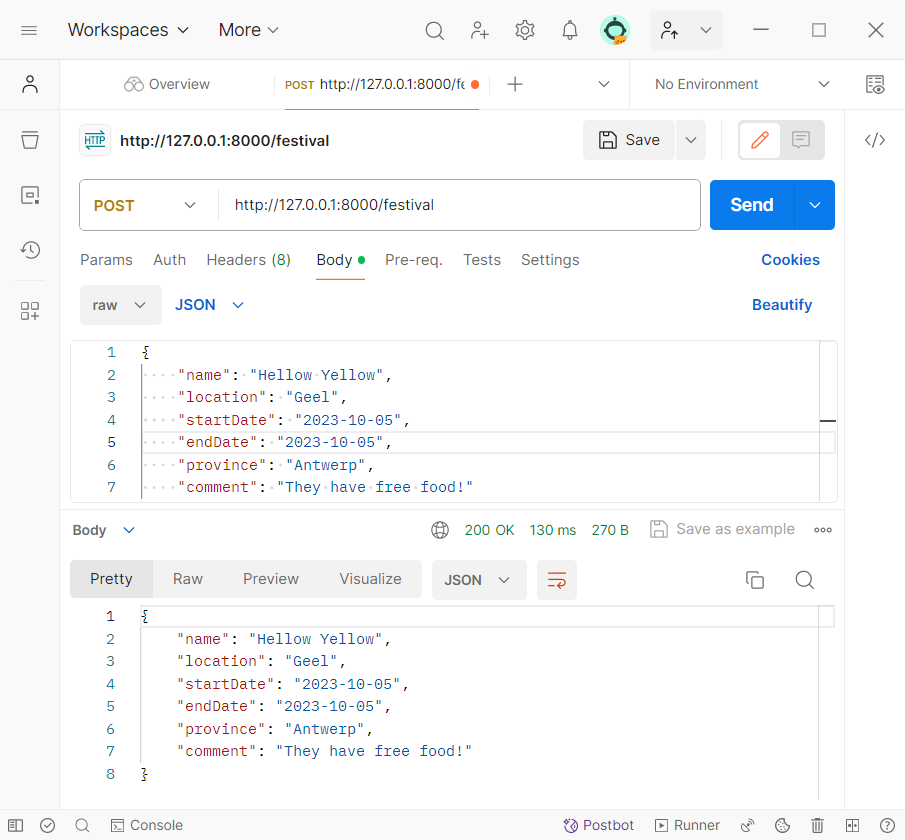 POST request with database interaction in Postman