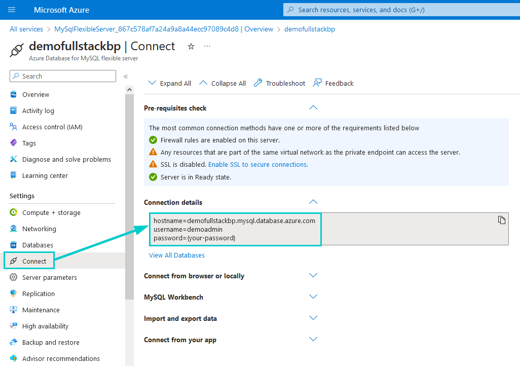 Azure connection details