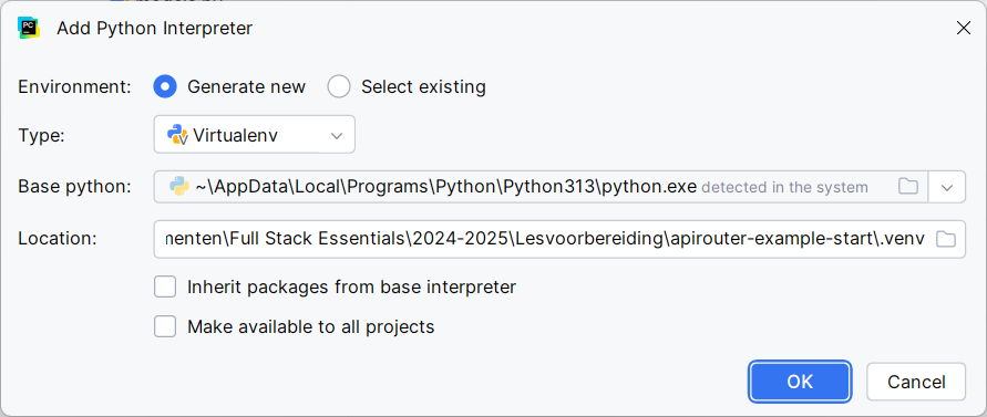 Adding a new Python interpreter
