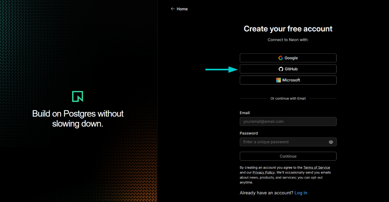 Create an account using GitHub